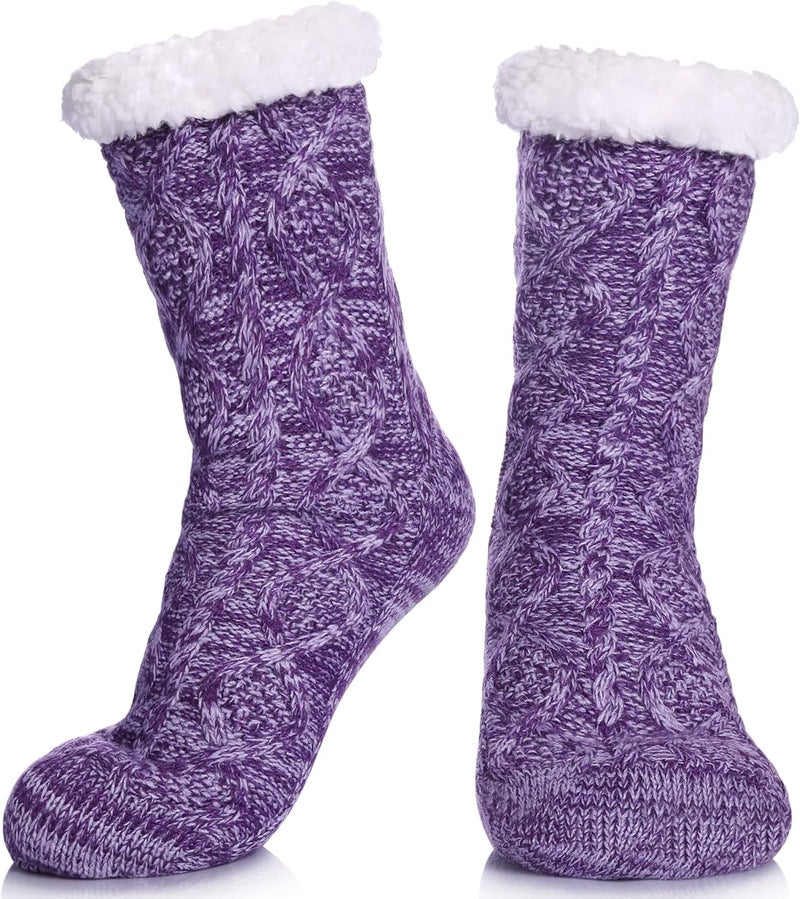 LINEMIN Womens Slipper Socks Winter Warm Fleece Lined Socks Cozy Soft Thick Fuzzy Non Slip Indoor Christmas Socks - Image 1